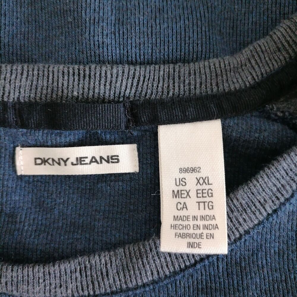 DKNY Jeans Men's Blue Gray Color Block Crew Neck Raglan Sleeve Sweater Size XXL - Picture 5 of 8